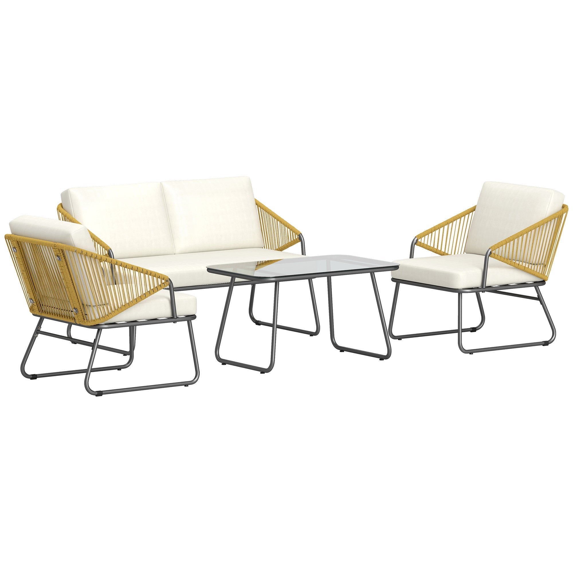 Outdoor Sofa Set, Four-Piece Strong Panel Rattan - Natural