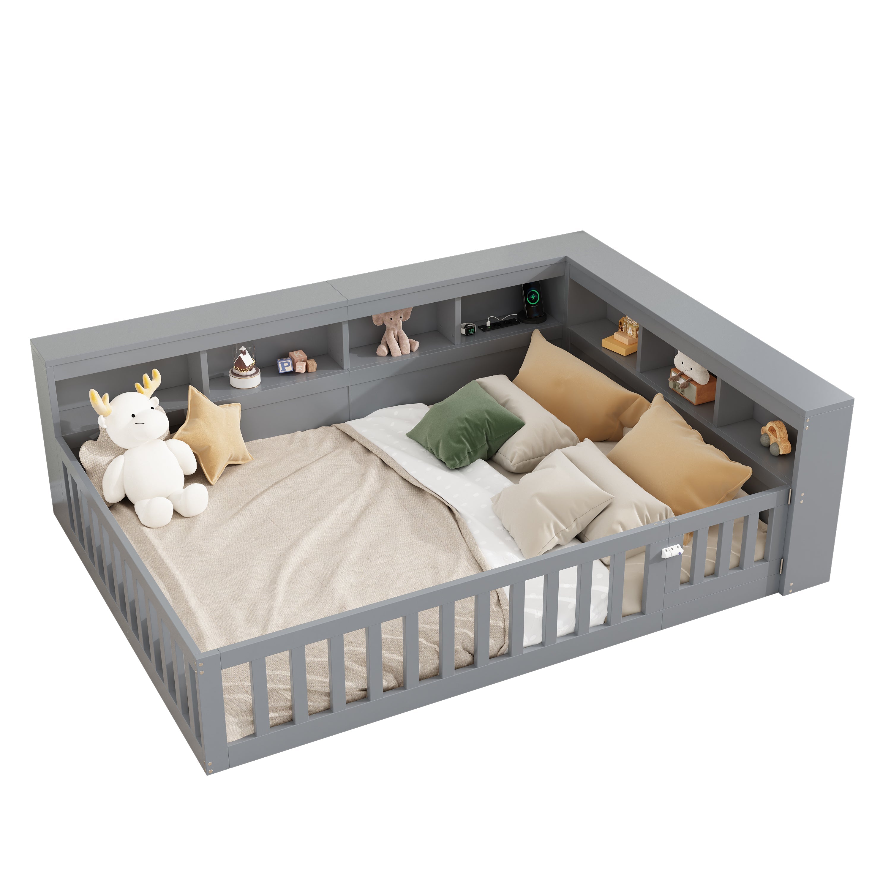 Daybed with Storage and USB Charging Port, 140x200cm, Grey Chipboard