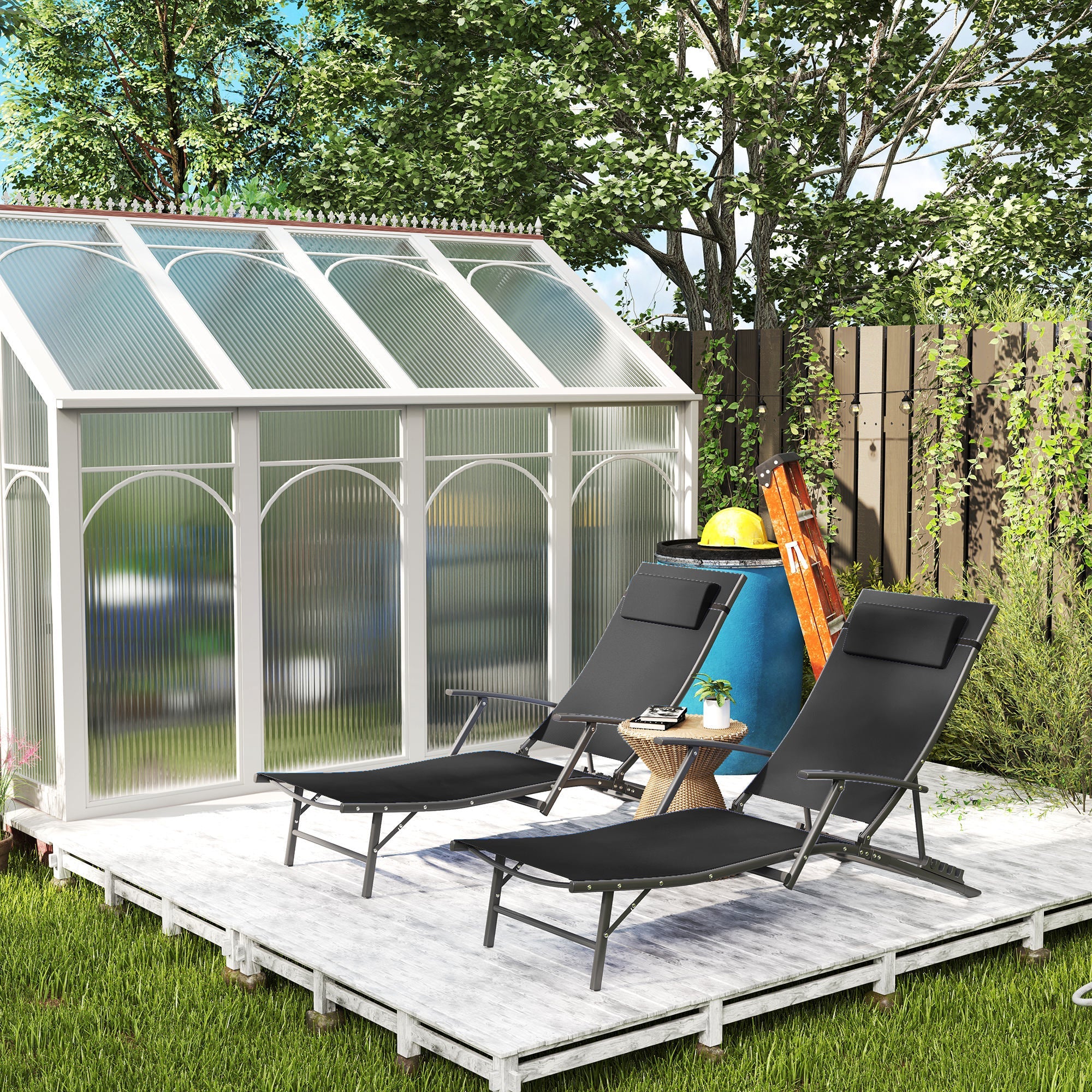 Set of Two Sun Loungers Adjustable Back Black