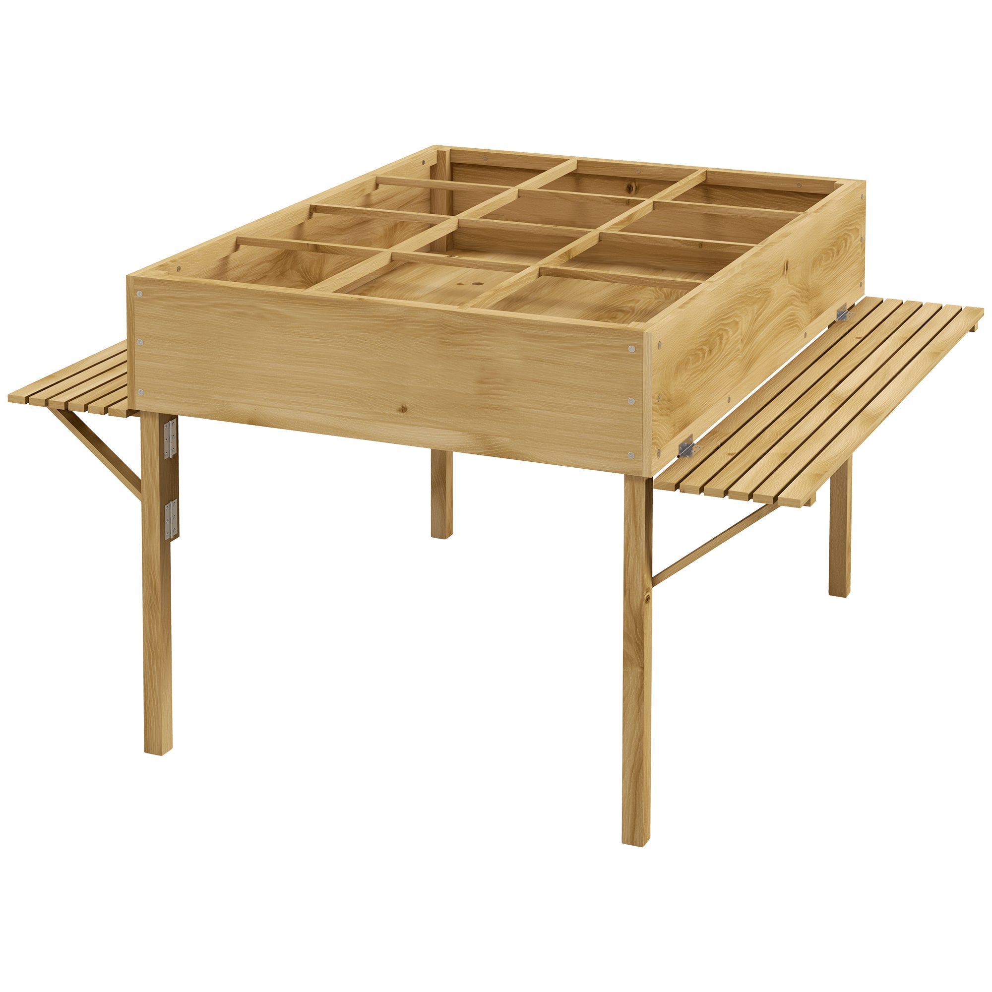 Raised Bed, Foldable Cold Frame, 12 Dividers, Natural Wood