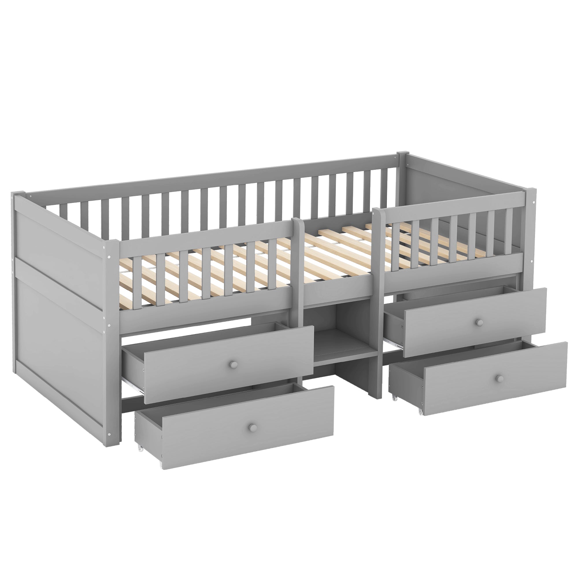 Mid-height Bed 90x200cm 4 Drawers Ladder - Pine Wood Grey