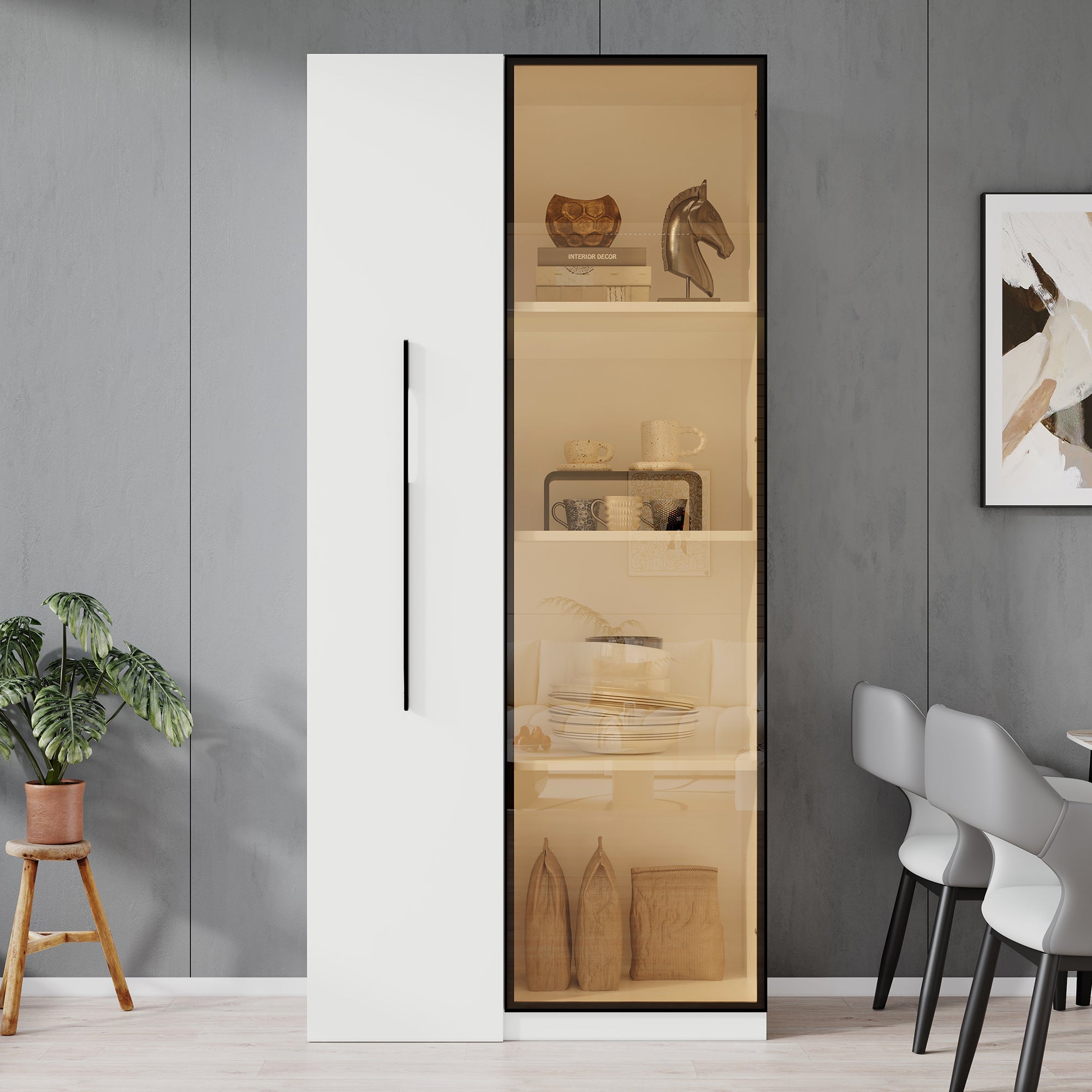 Multifunctional Cabinet 160cm Glass Doors LED Lighting, Aluminum Frame