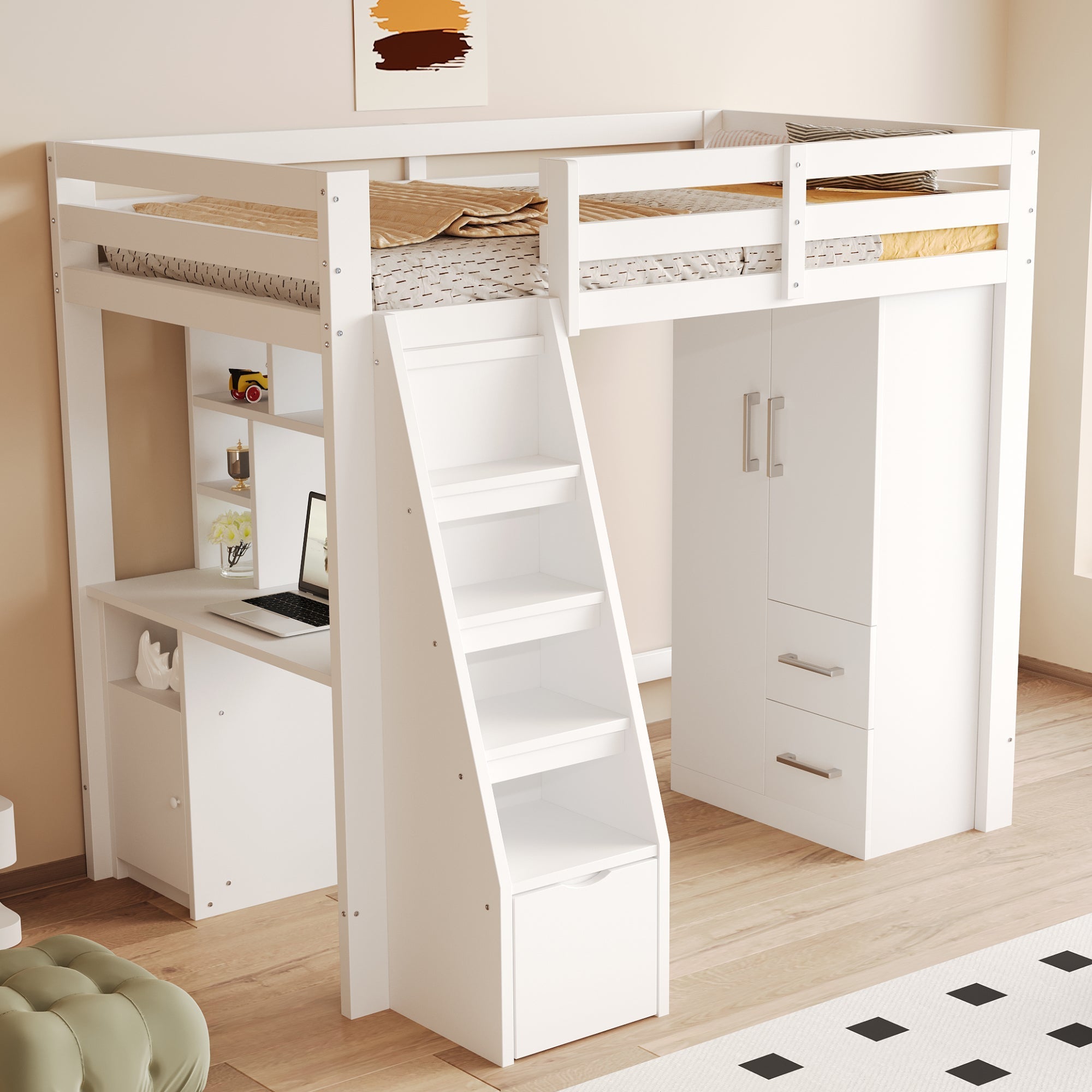 Wardrobe Double Door Drawers Storage 70x40x135cm, White