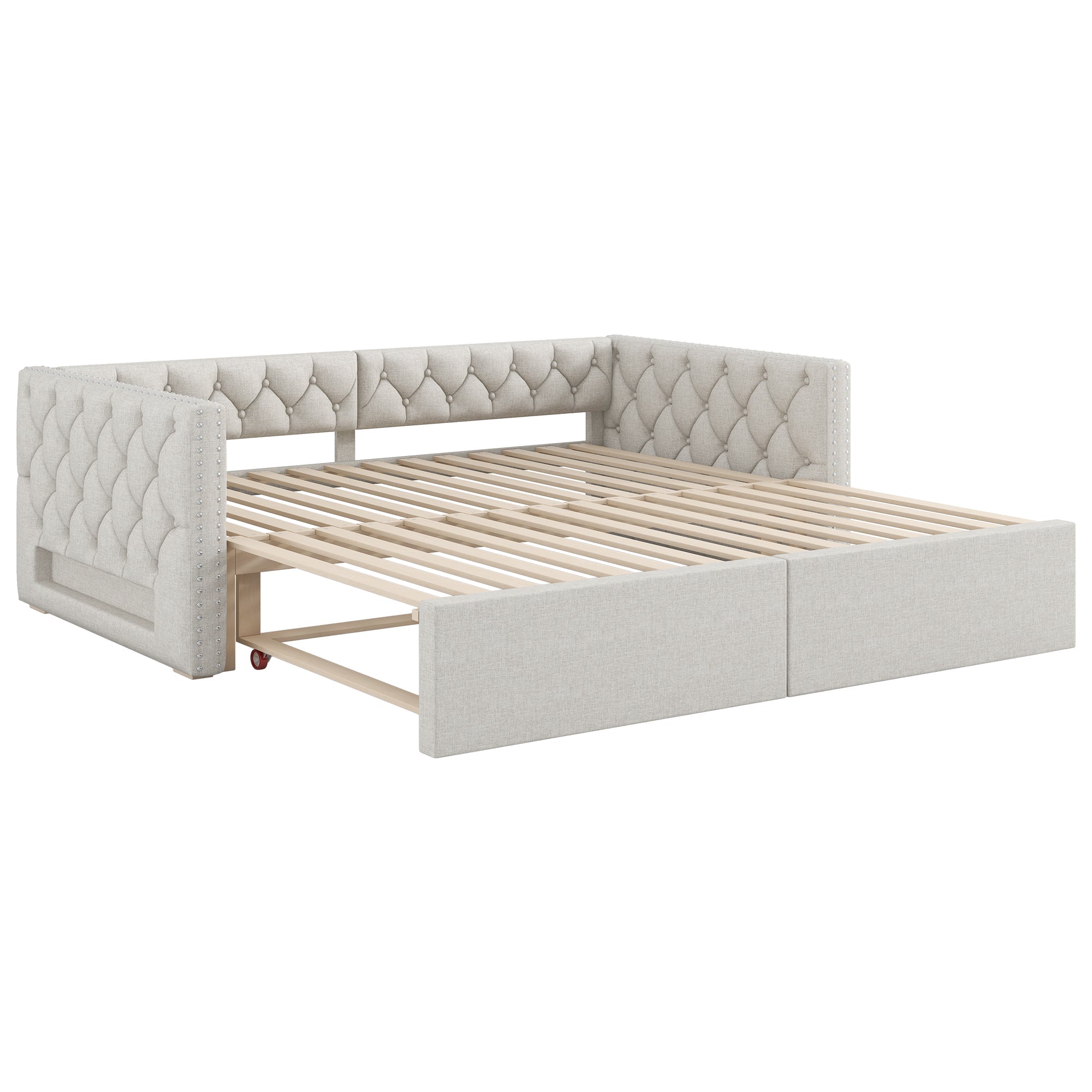 Extendable Daybed 90x200-180x200 Upholstered LED - Beige