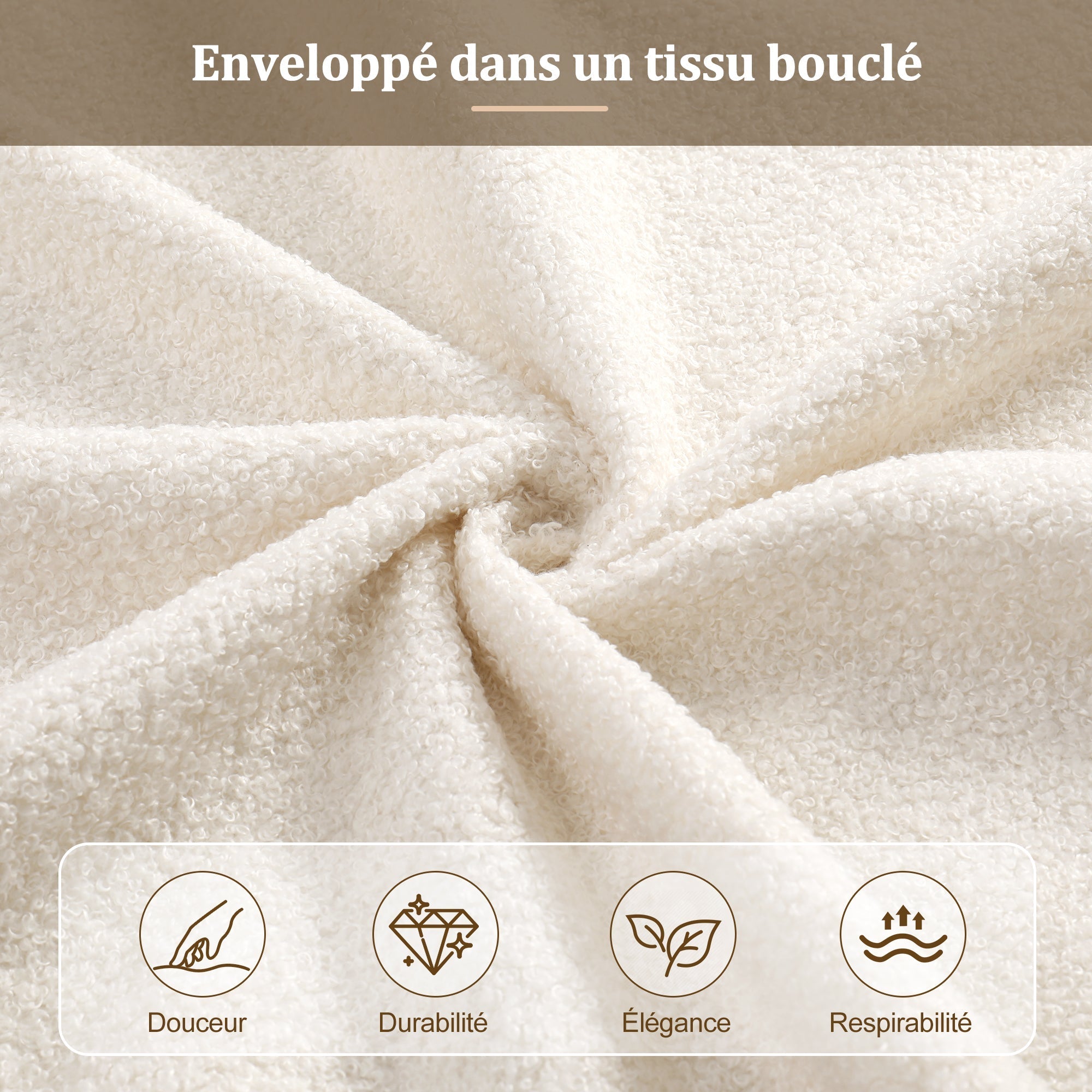 Upholstered Double Bed 140x190cm Hydraulic Storage Slatted Base Beige Bouclé