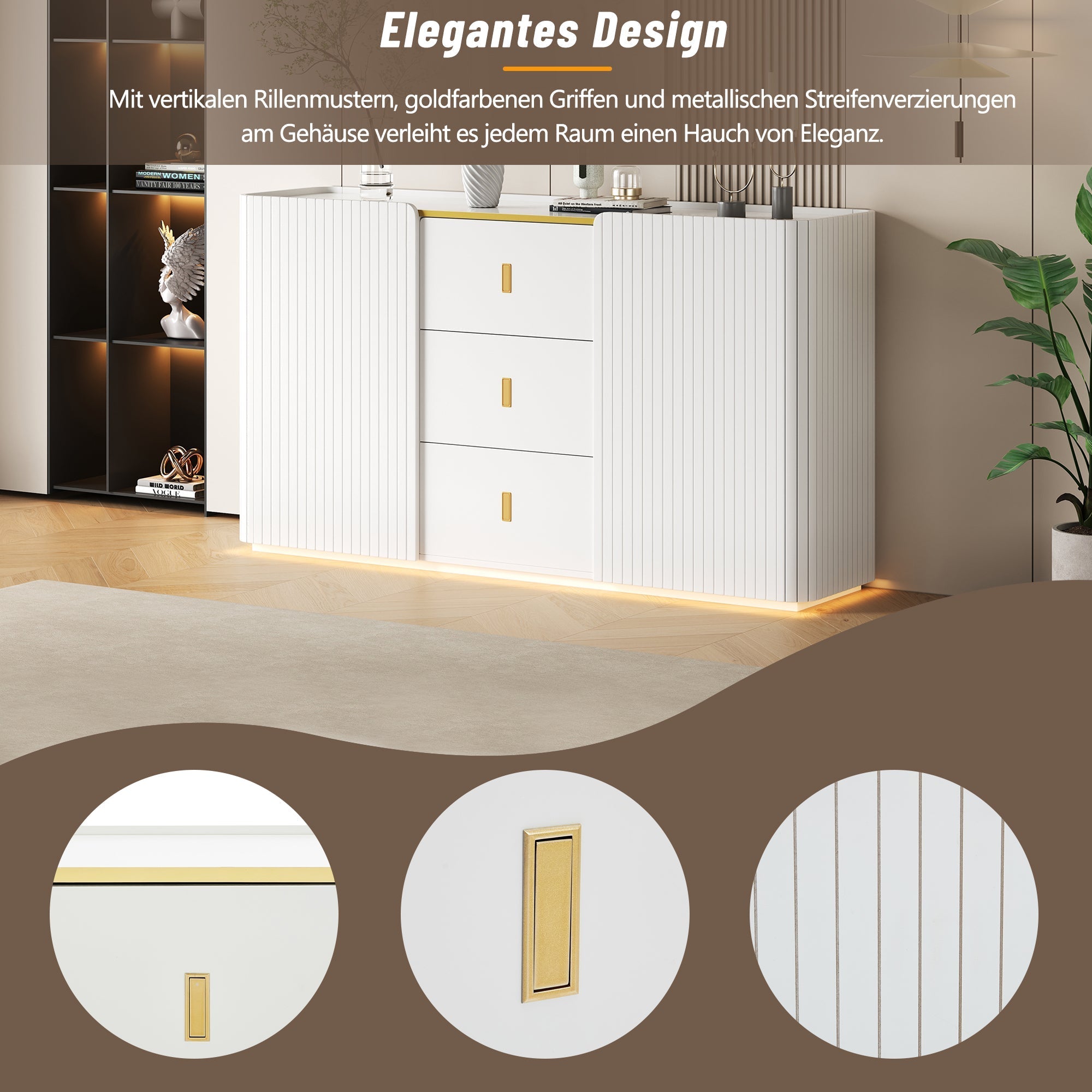 LED Sideboard, 150cm Multifunctional with 2 Doors & 2 Drawers