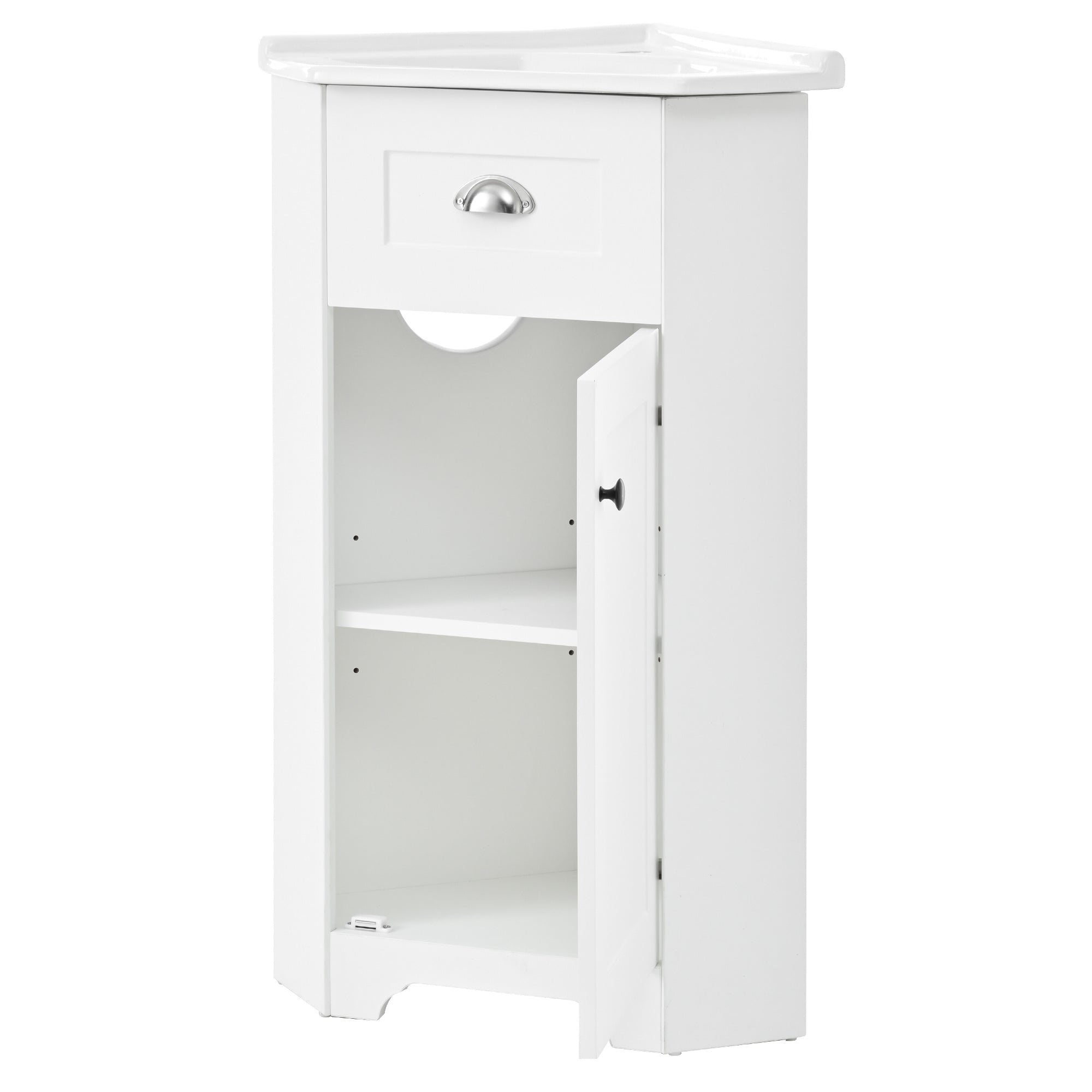 Bathroom Cabinet with Single Ceramic Sink and Waterproof MDF Body, White