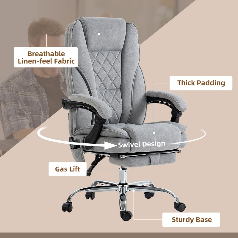 Massage Office Chair, Heated Reclining with Adjustable Height and Footrest, Grey