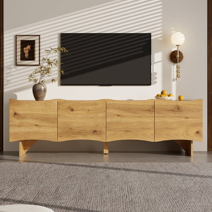 Modern TV Cabinet, 155cm Media Console with 4 Doors & Storage, Wood Look