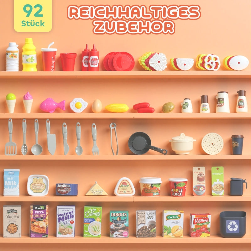 92-Piece Children's Kitchen Set with Tap for Ages 3-6, Green Plastic