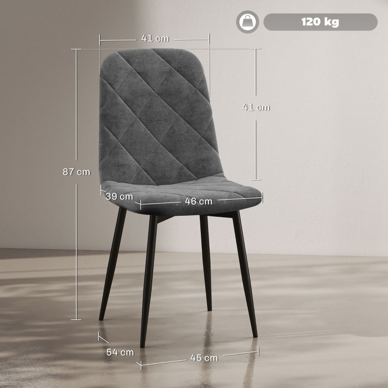 Dining Chairs, Set of 4 Upholstered with Backrest, Metal Legs, Velvet Look Grey