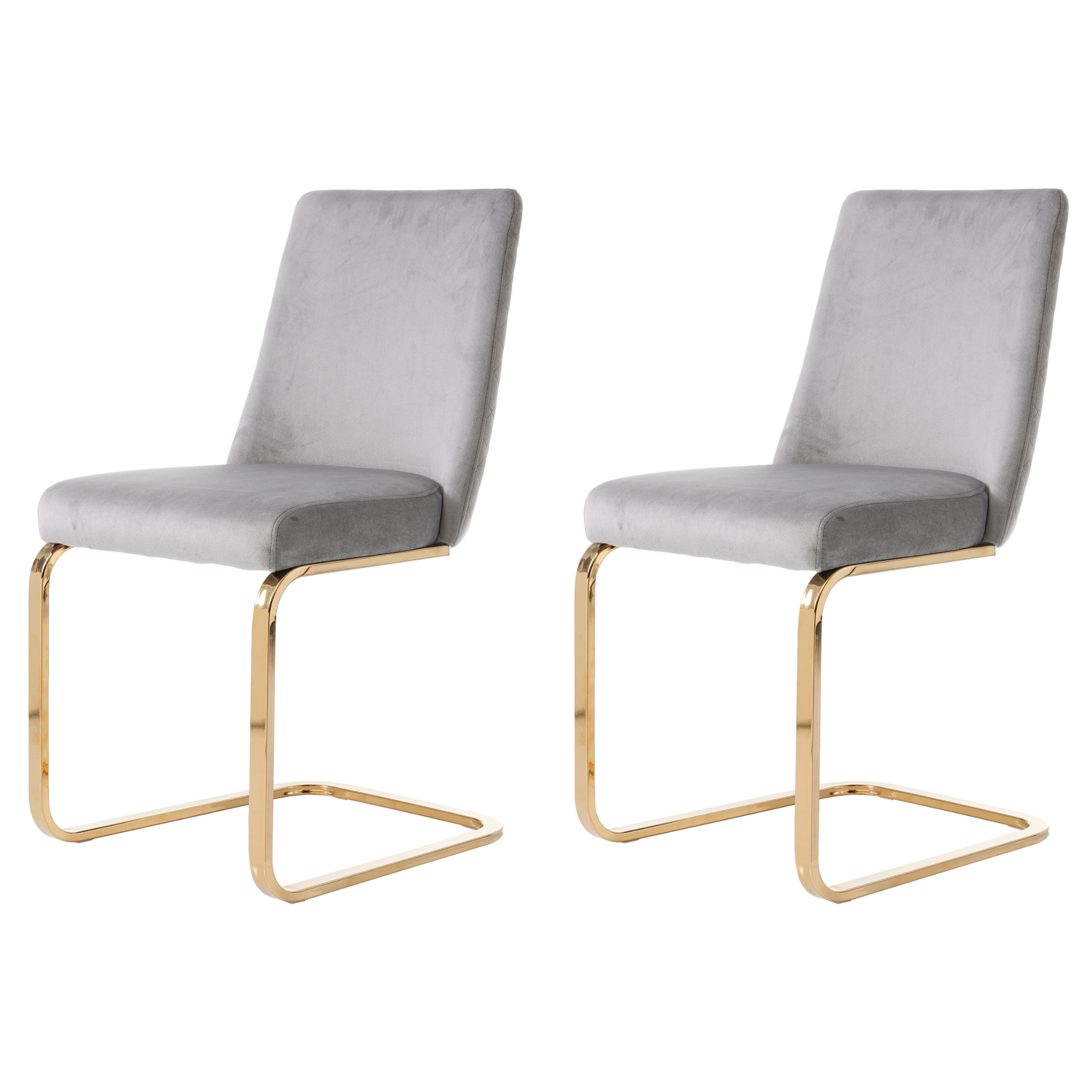 Velvet Dining Chair Set of 2 Diamond Back Gold Metal Legs - Grey