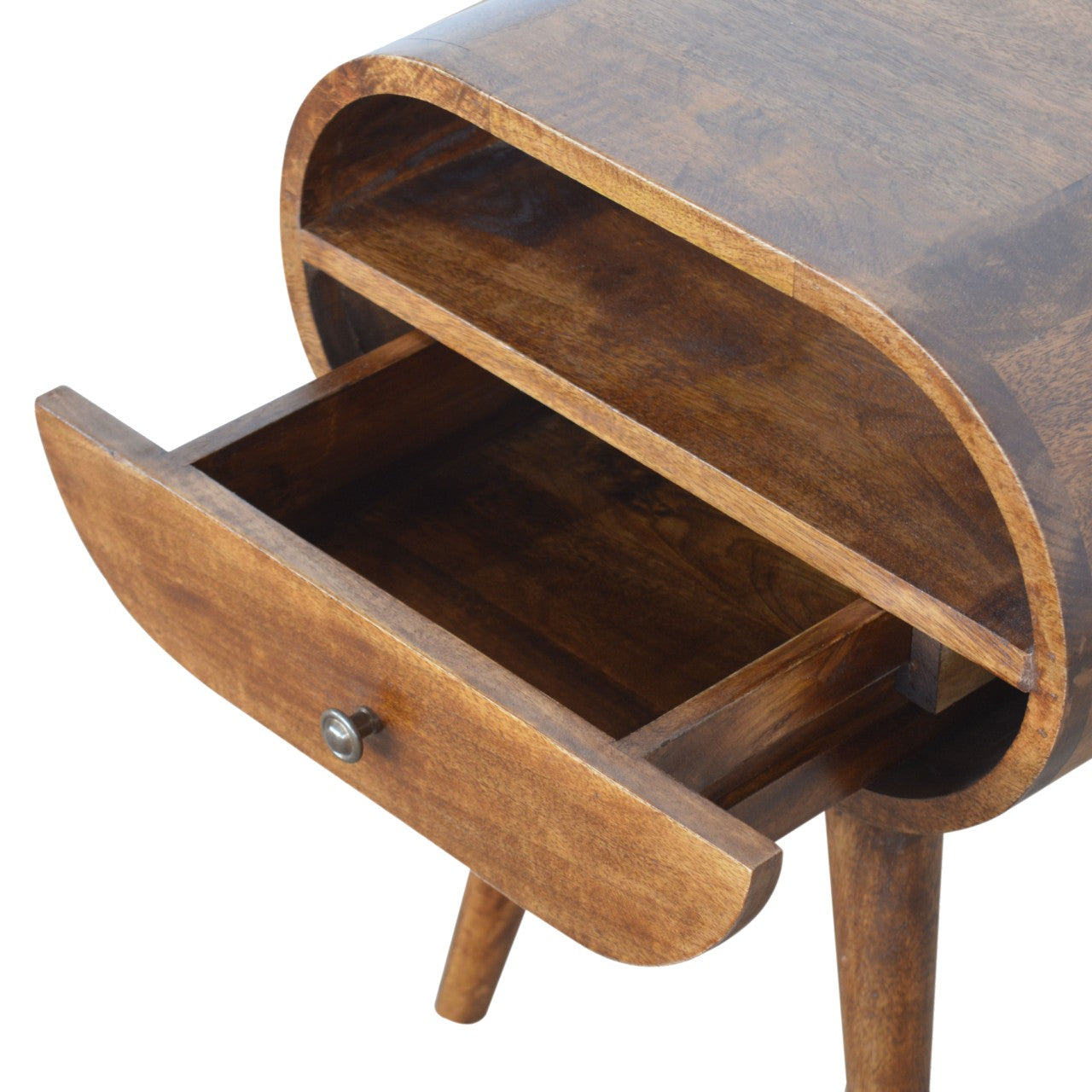 Solid Wood Nightstand, 1 Drawer 1 Open Slot, Chestnut Brown