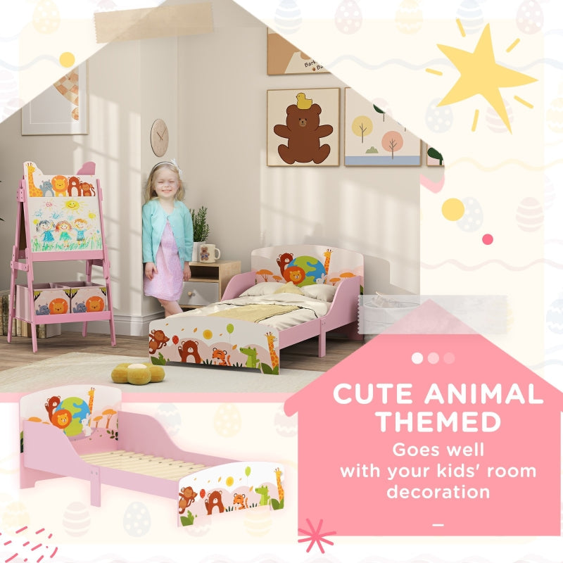 Cute Animal-Themed Toddler Bed with Safety Rails, Pink