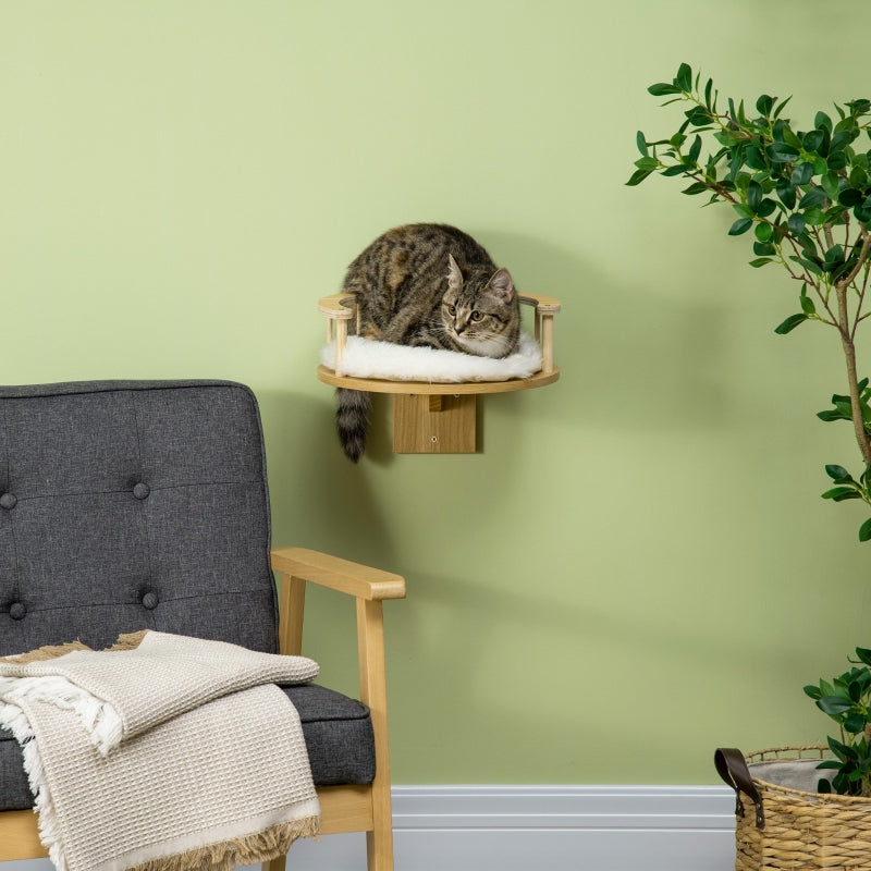 Katzenbett, Wandmontage mit Kissen, Eiche und Cremeweiß
