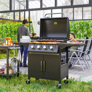 4 Burner Gas BBQ Grill, Portable Trolley w/ Warming Rack, Side Shelves & Storage, Carbon-Steel