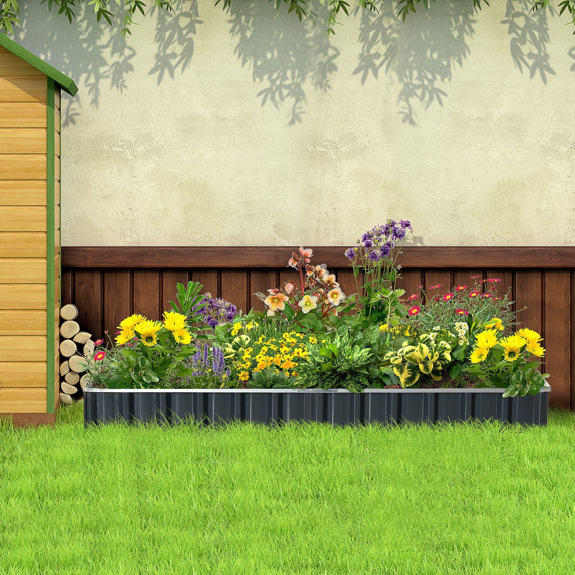 DIY Raised Garden Bed T-Shape, Plant Labels Gloves, Dark Grey Steel