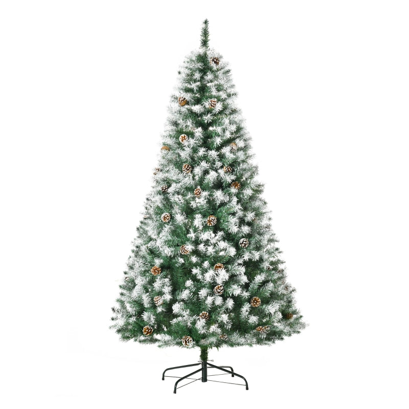 Artificial Christmas Tree, 800 Branches, 61 Cones, Snowy Tips, Fireproof, 180 cm