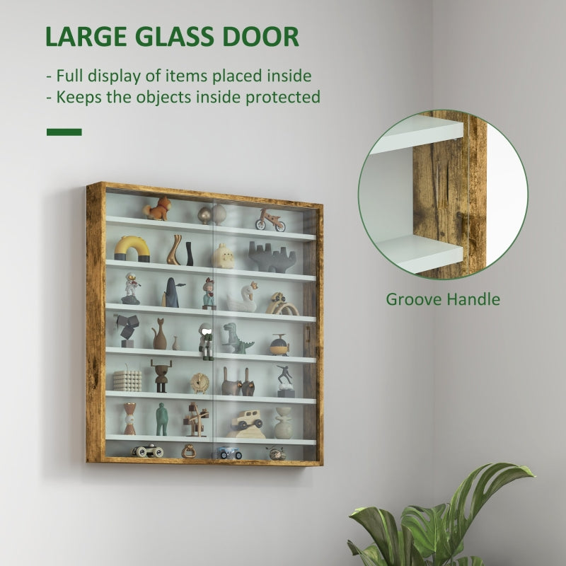 Six Shelf Display Cabinet with Glass Doors, Brown