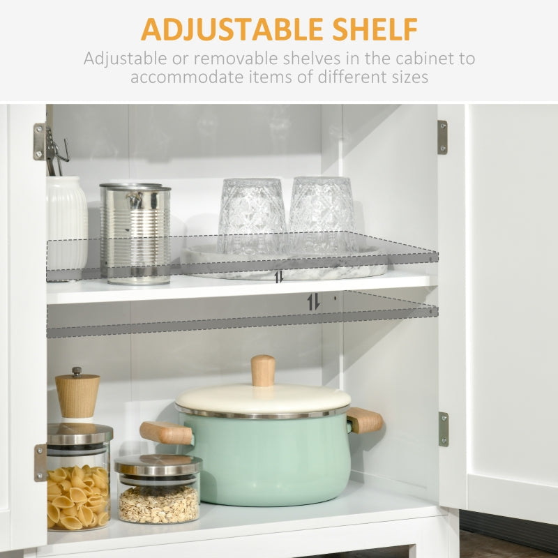 Freestanding Kitchen Cupboard 4-Door Storage Cabinet Adjustable Shelf Glass Doors White Engineered Wood