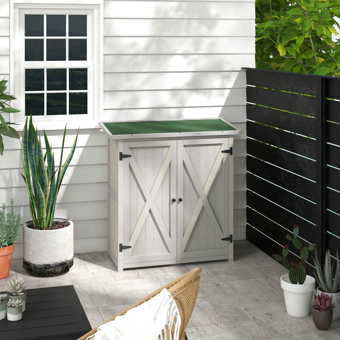 Garden Cabinet Wooden Tool Shed with 2 Doors, Light Gray