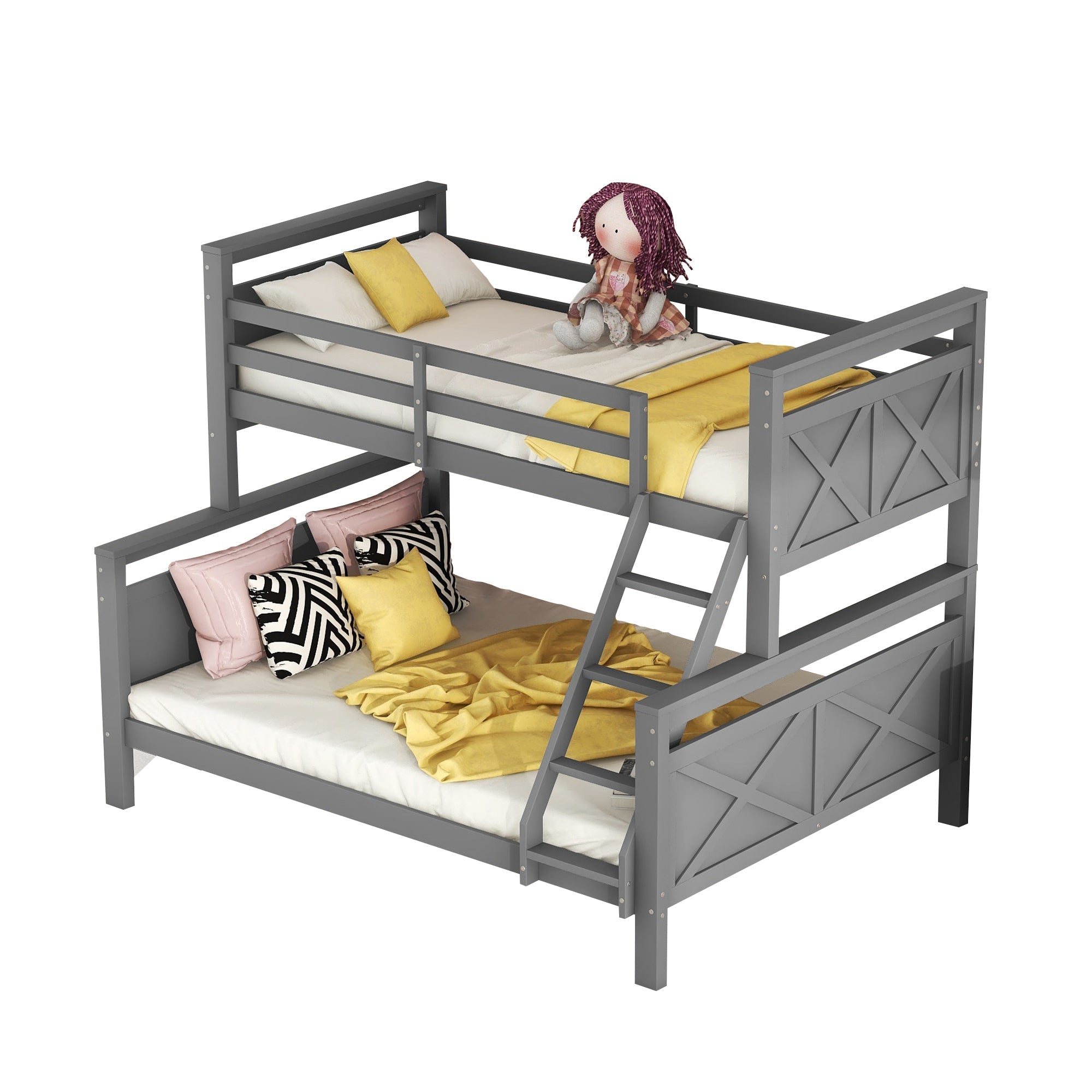 Bunk Bed Convertible 90/140x200cm with Ladder Railing Wooden Grey