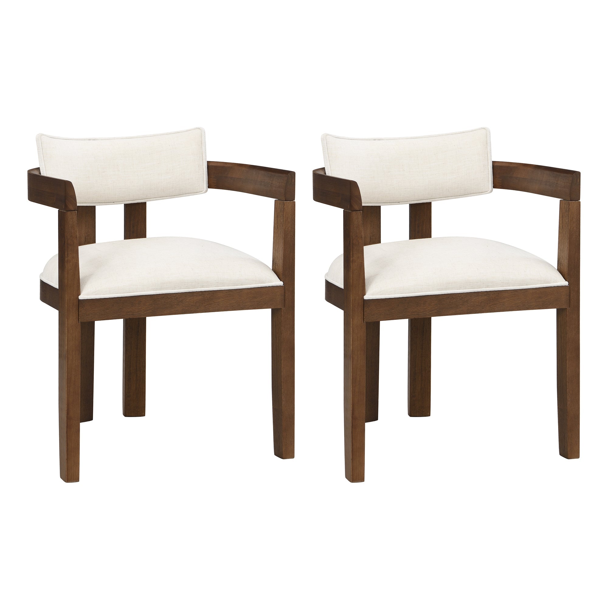 2 Solid Wood Dining Chairs Comfortable Modern Style Linen Fabric Walnut Color