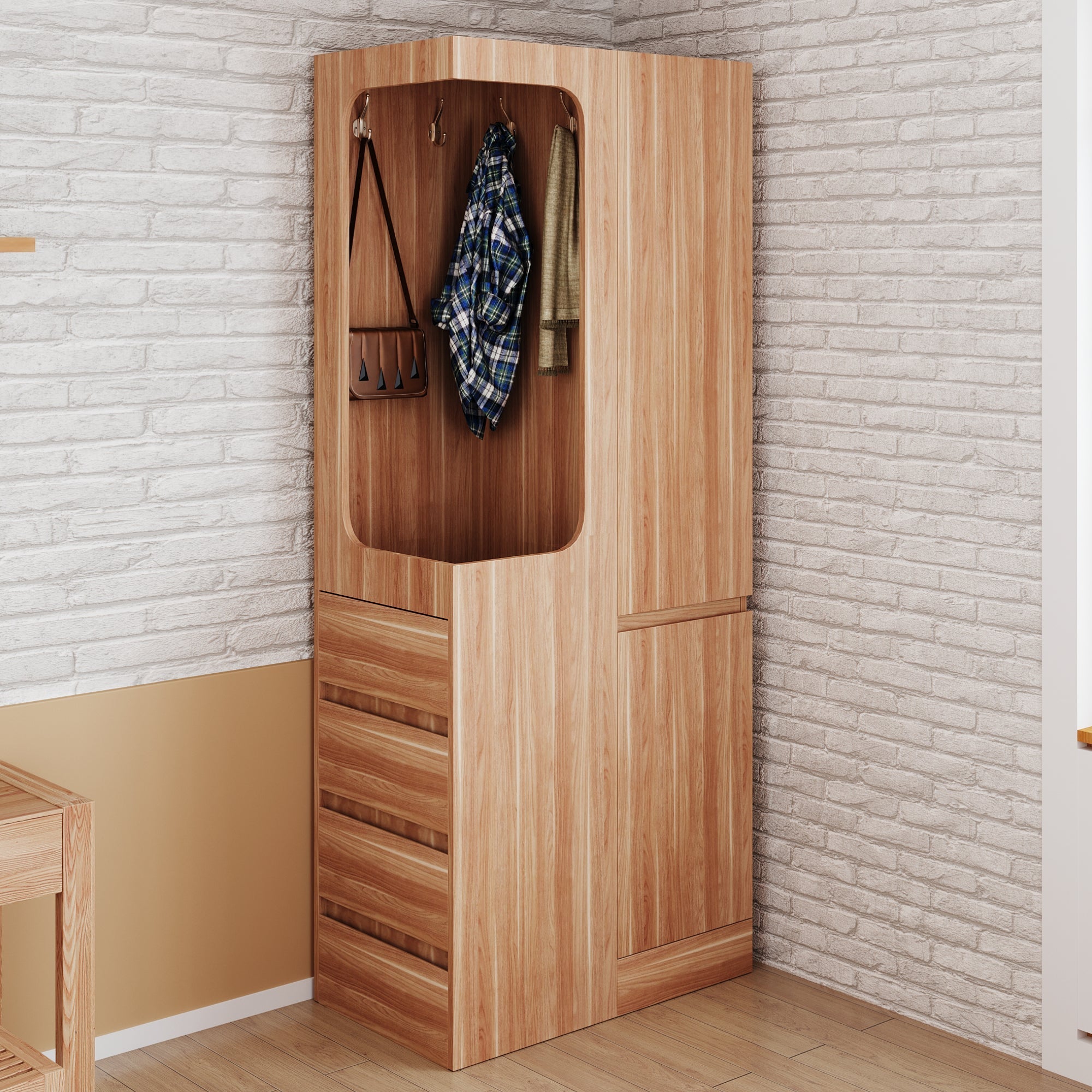 Wardrobe 70x40x170cm Drawers Storage Single Door, Wood Color