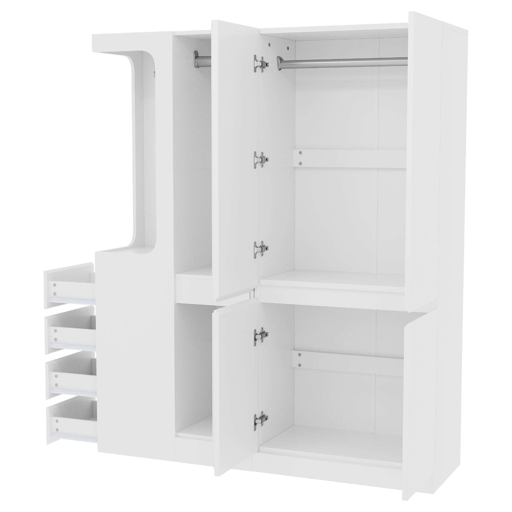 Extra Large Wardrobe with Drawers and Storage Compartments, 140x40x170cm, White
