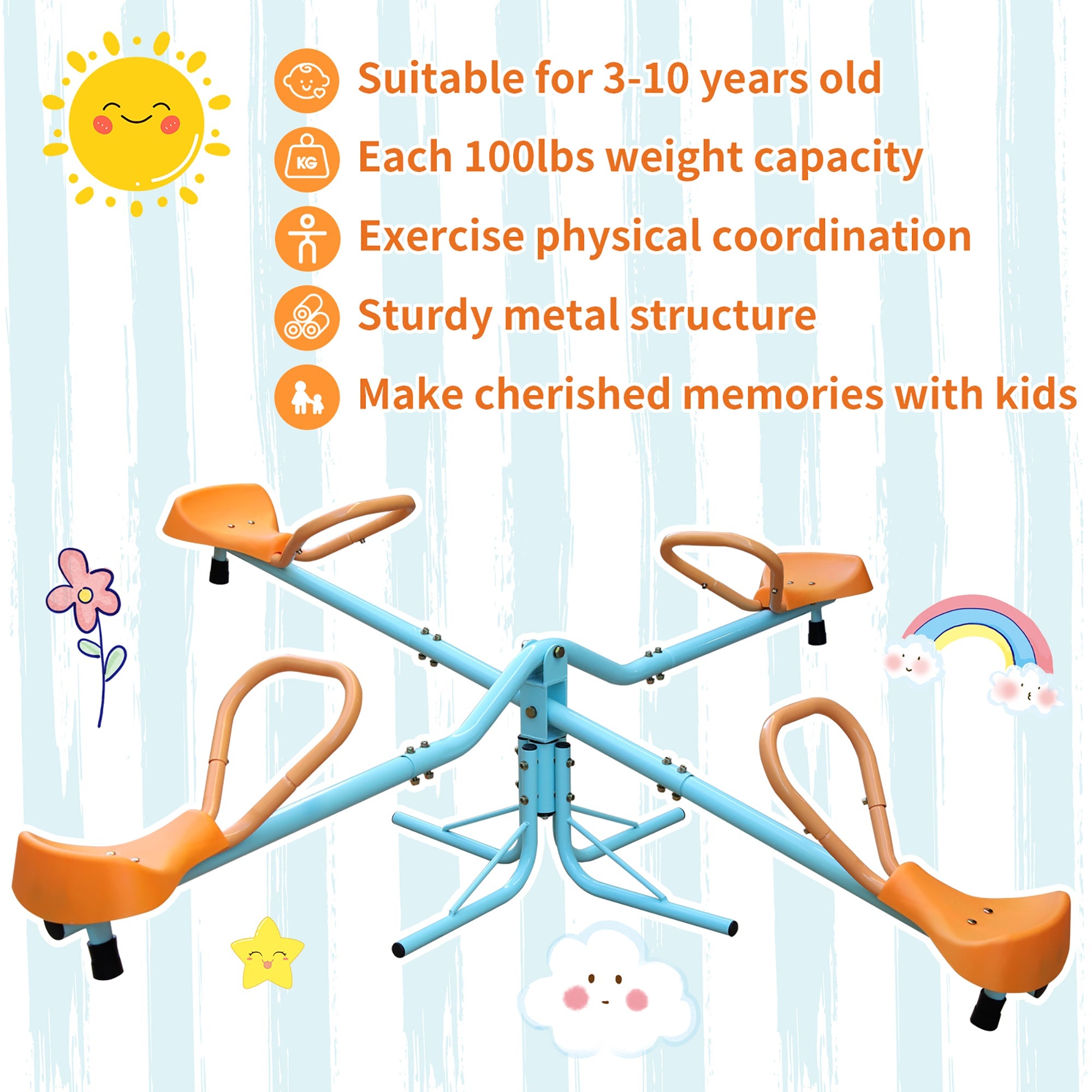 Seesaw - Heavy-Duty Steel Frame, Anti-Slip (Blue, Orange)