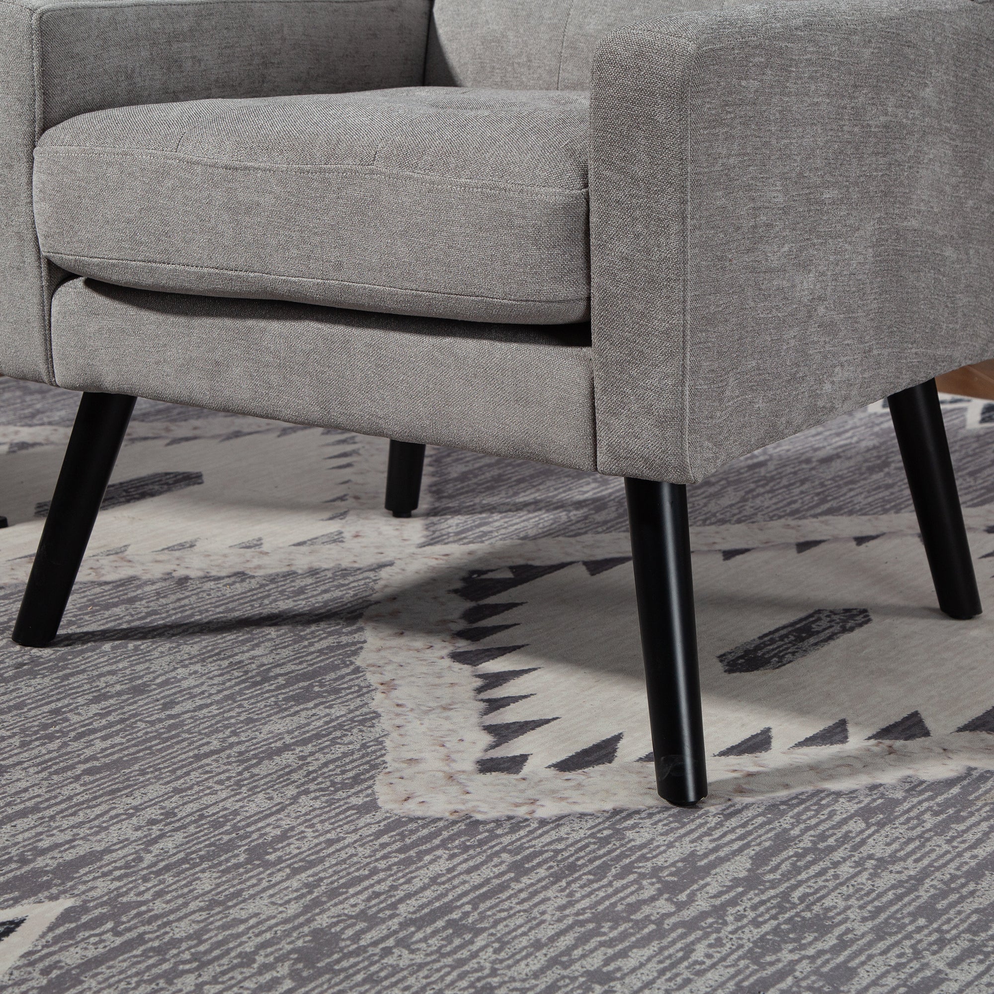Mid-Century Modern Armchair with Buttoned Padding and Solid Wood Legs, Black Suede