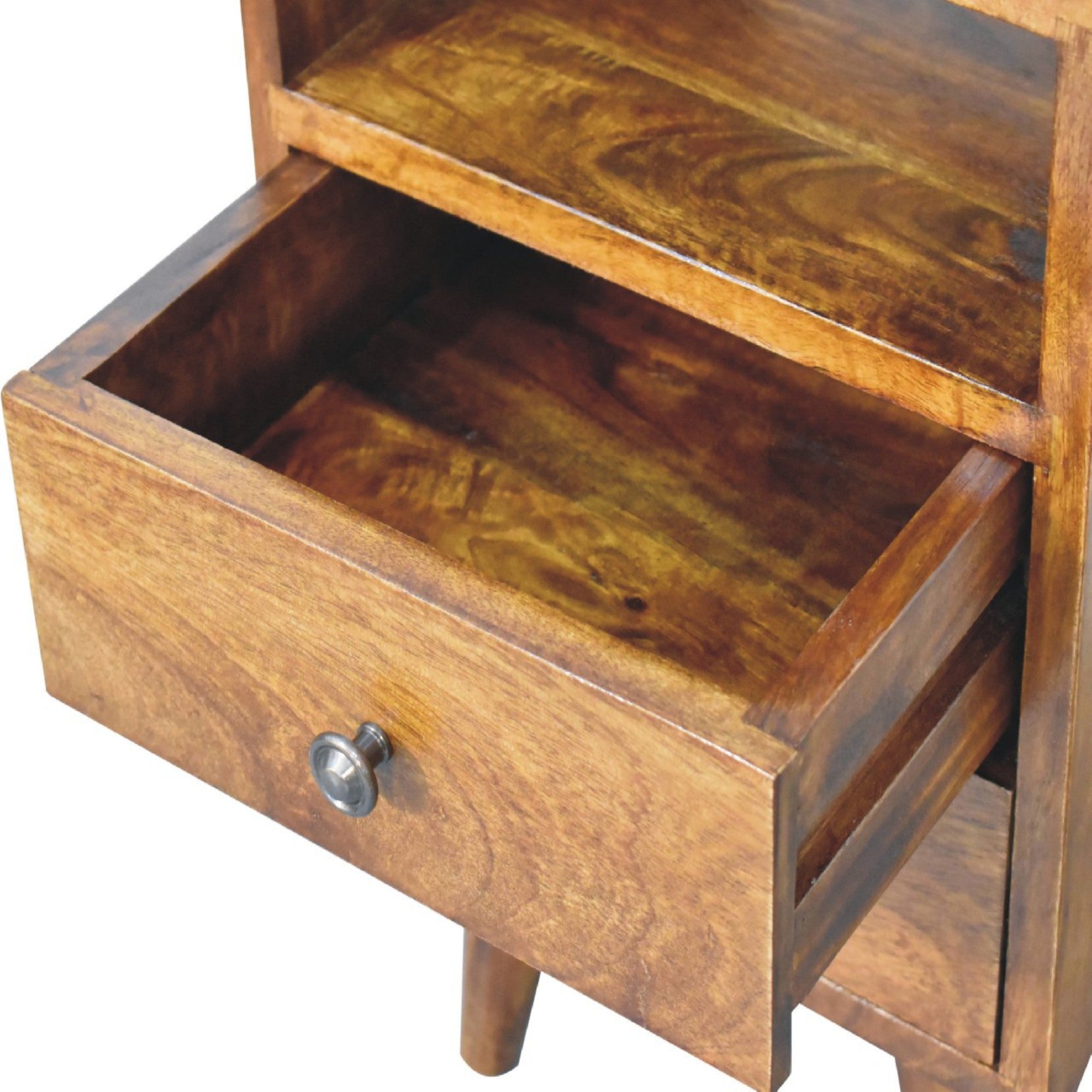Solid Wood Bedside, 2 Drawers and Open Slot, Dark Brown
