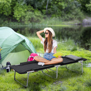 Faltbares Campingbett Leicht Tragbar mit Kissen, Schwarz Silber