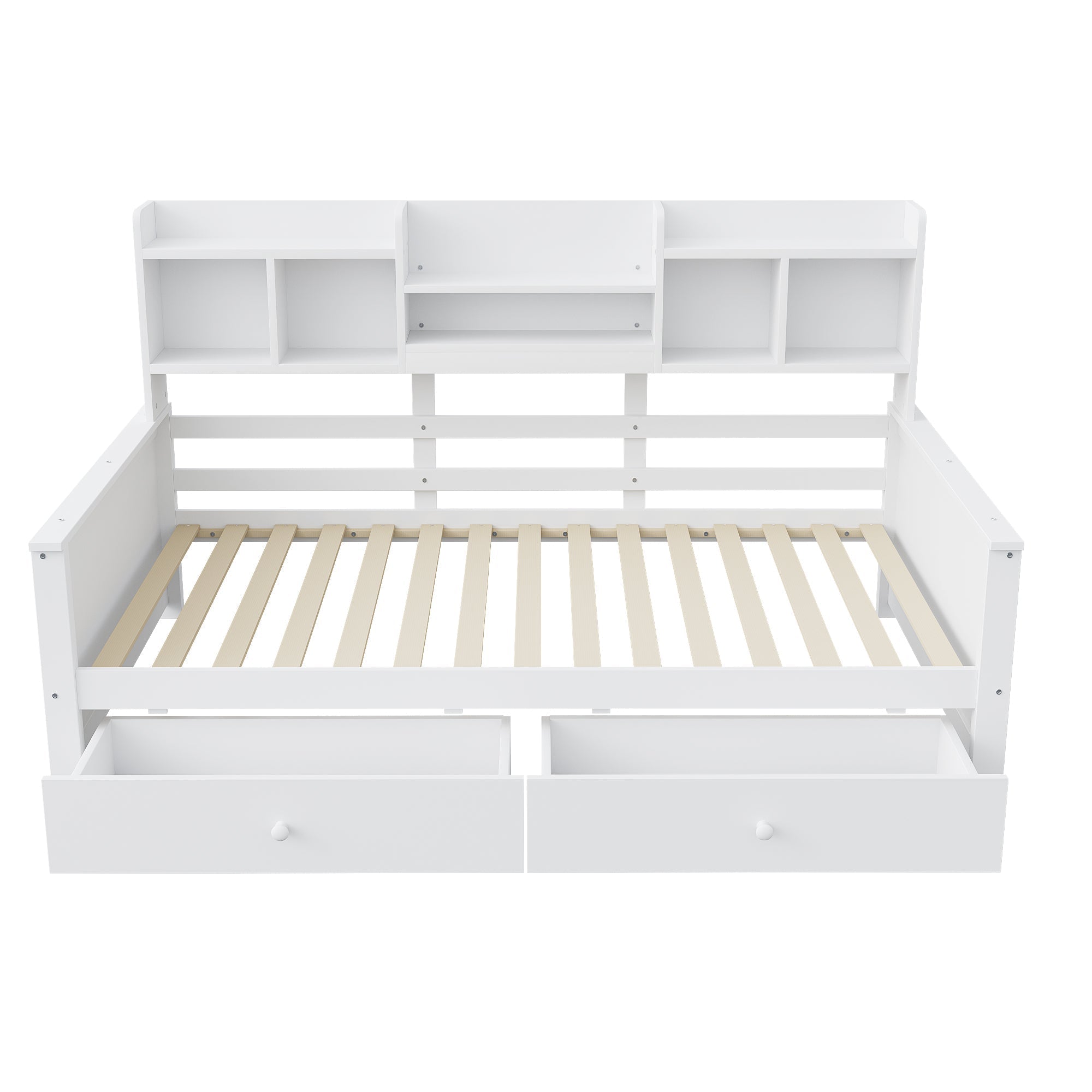 Solid Wood Sofa Bed 90x200 Storage Drawers Shelves White