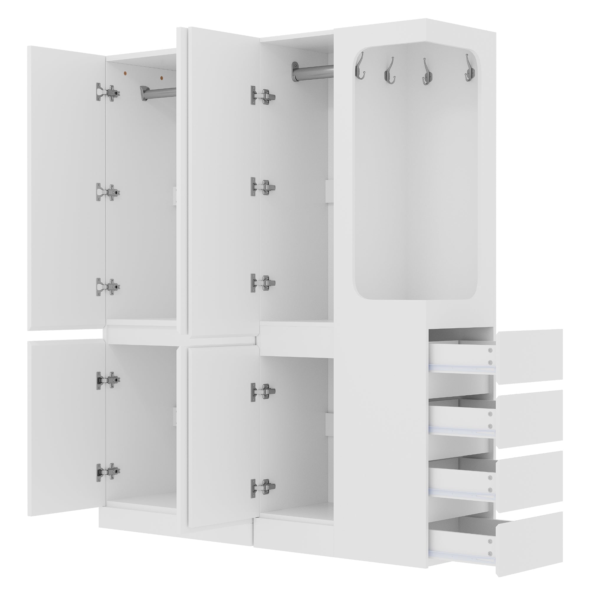 Extra-Large Wardrobe with Drawers and Storage Compartments, 140x40x170cm, White