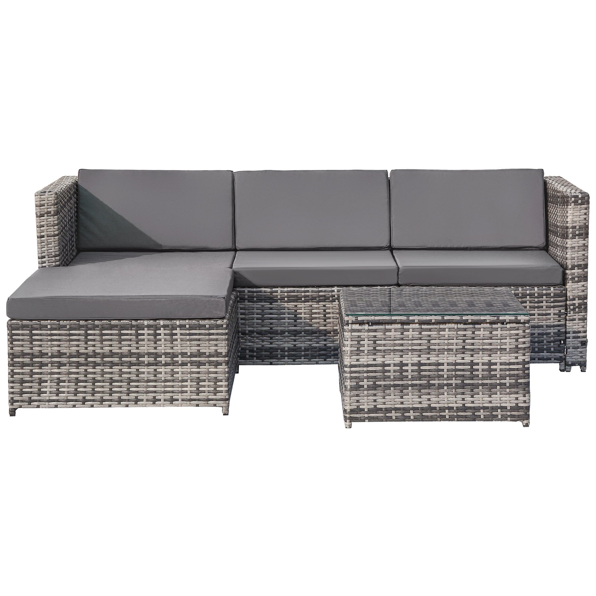 Rattan Outdoor Furniture Set with Lounge Sofa, Ottoman & Coffee Table, Grey