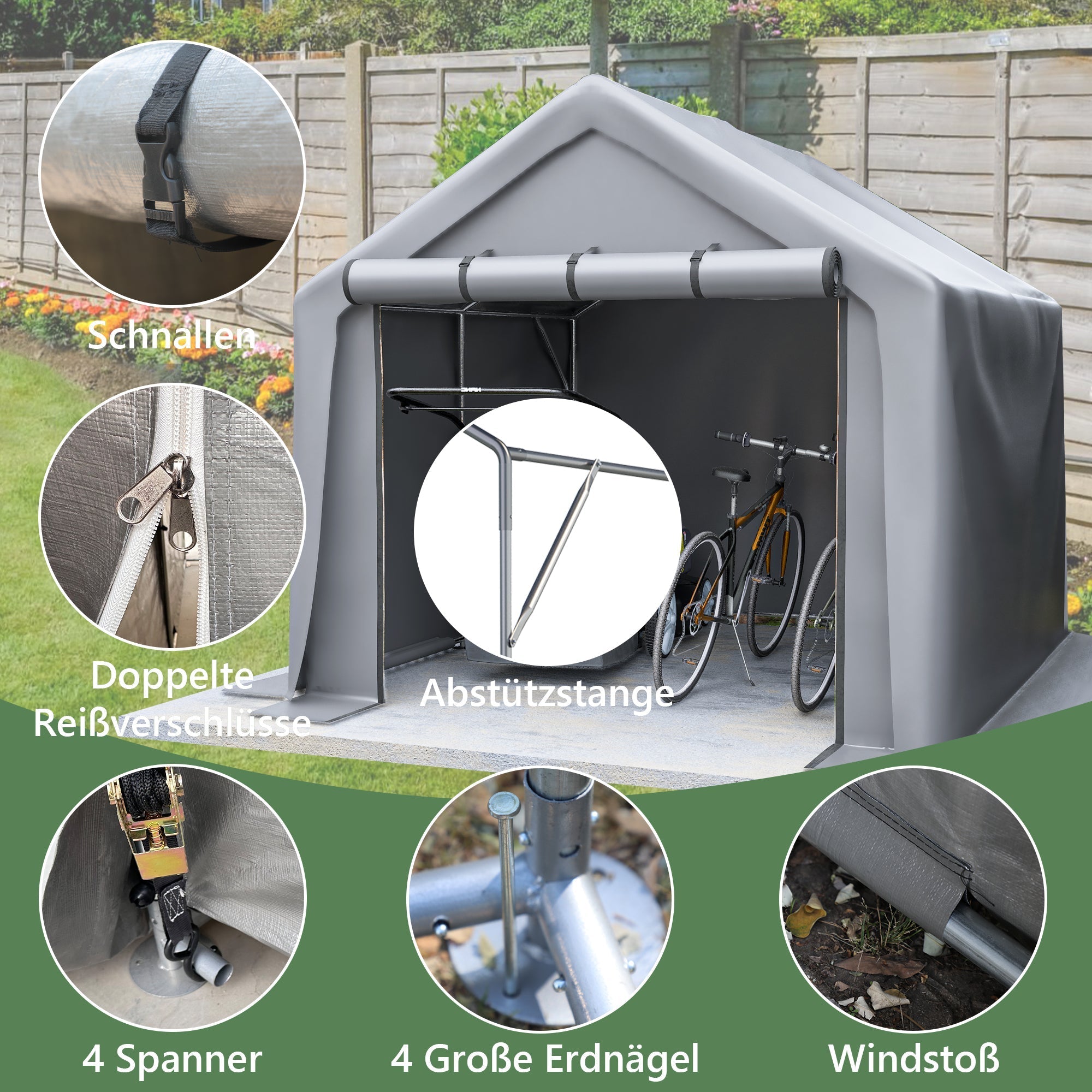 Garden Shed Storage Garage Bicycle Tool Tent 244x241x217cm Dark Grey