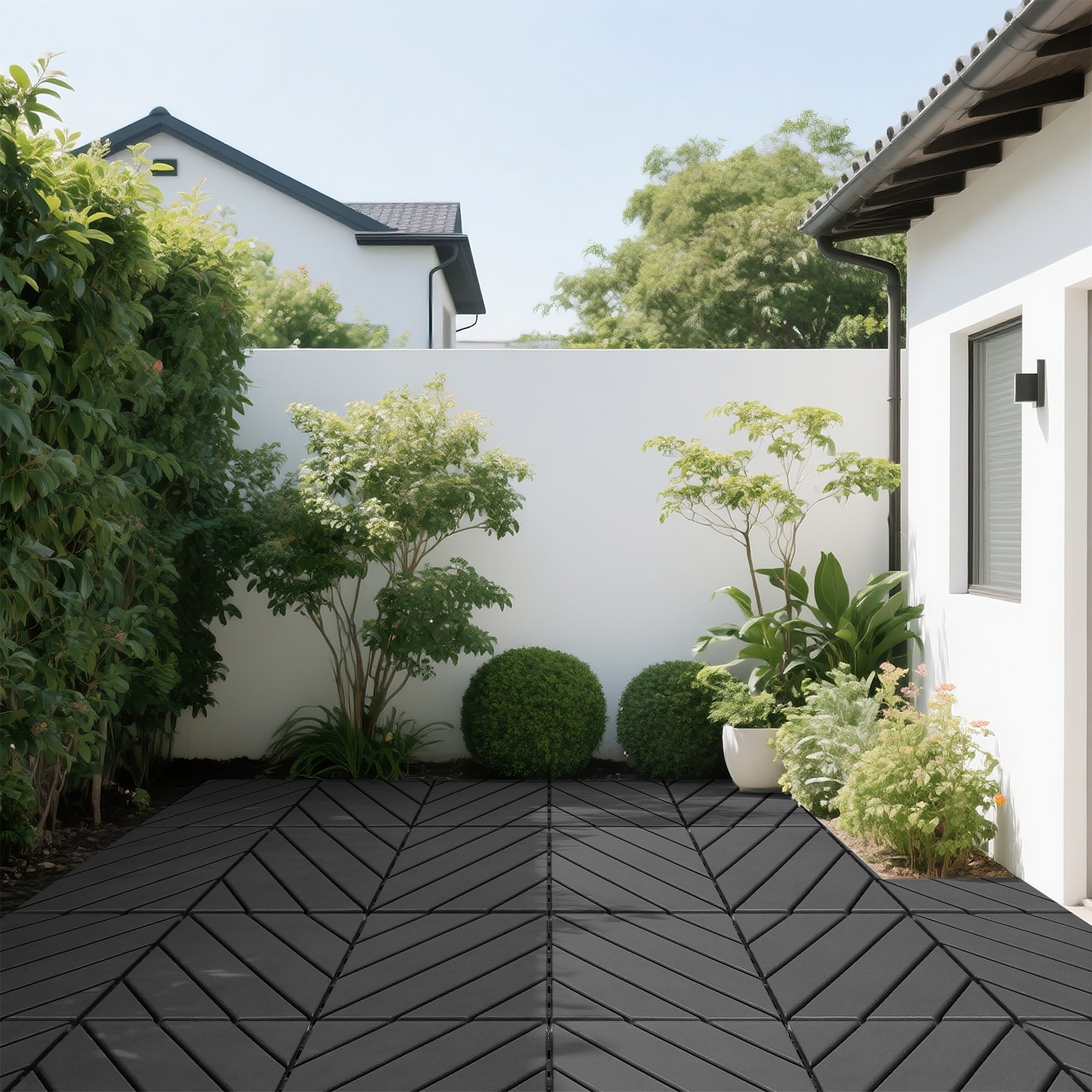Plastic Interlocking Deck Tiles 44 Pack 12x12in Square Waterproof - Dark Grey