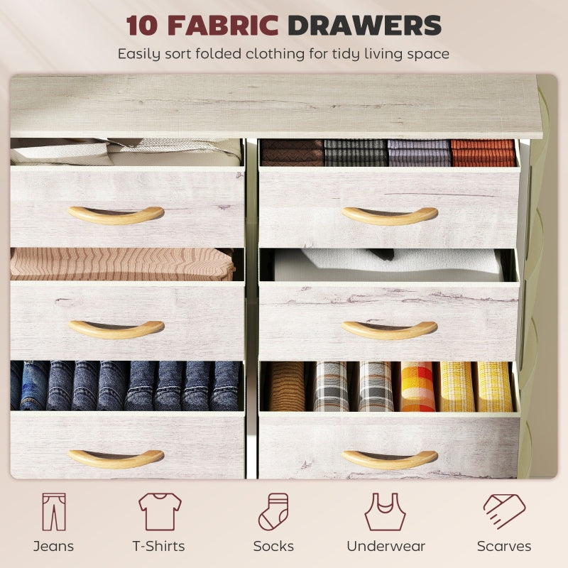 Chest of Drawers, Ten Fabric Drawers, Natural Wood Finish
