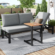 Garden Furniture Set, 3-Seater Outdoor Sofa with Reclining Function and Table, Grey