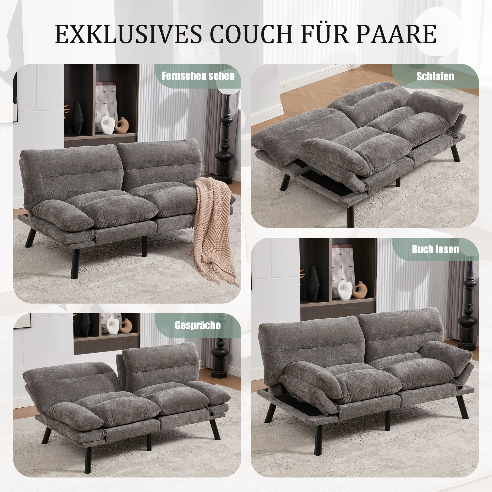 Two-Seater Sofa, Ergonomic Adjustable Design, Chenille