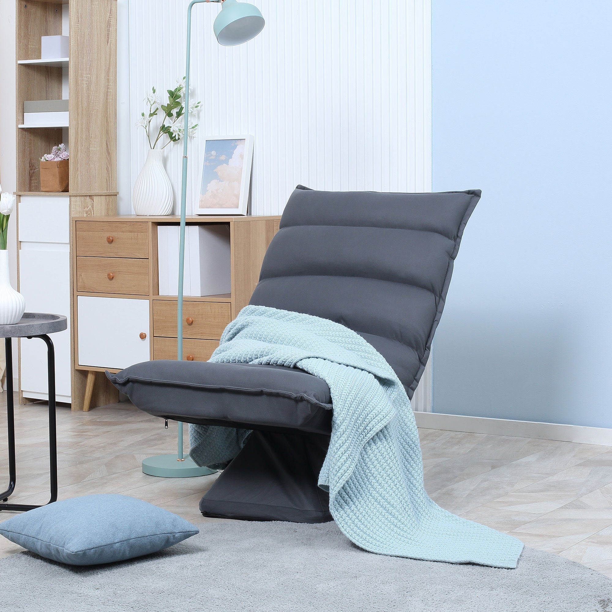 Relaxing Chair Floor Sofa, 360° Rotatable, 5-Level Adjustable Backrest, Dark Grey Steel