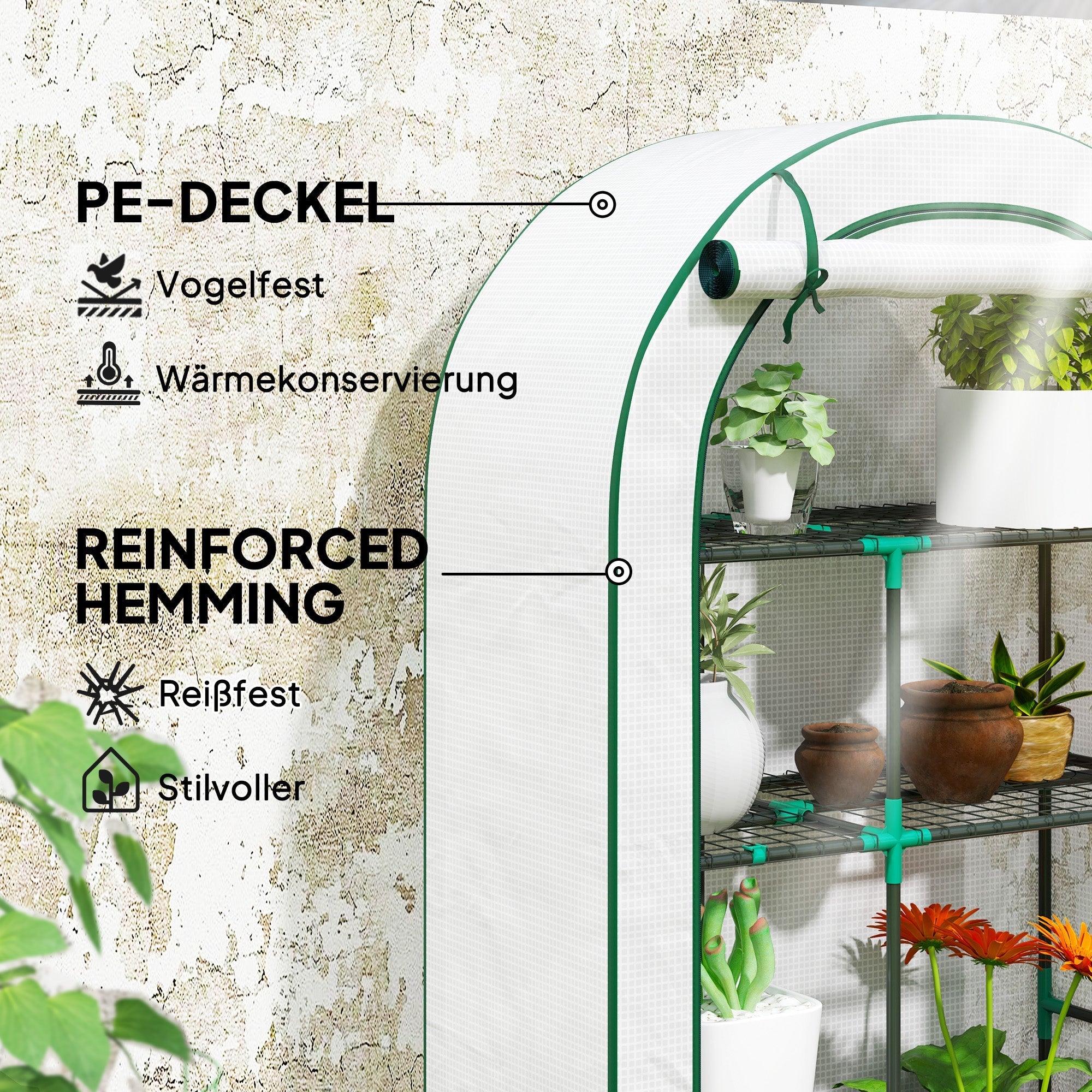 Greenhouse Round Roof, Door, Shelves, Steel, White