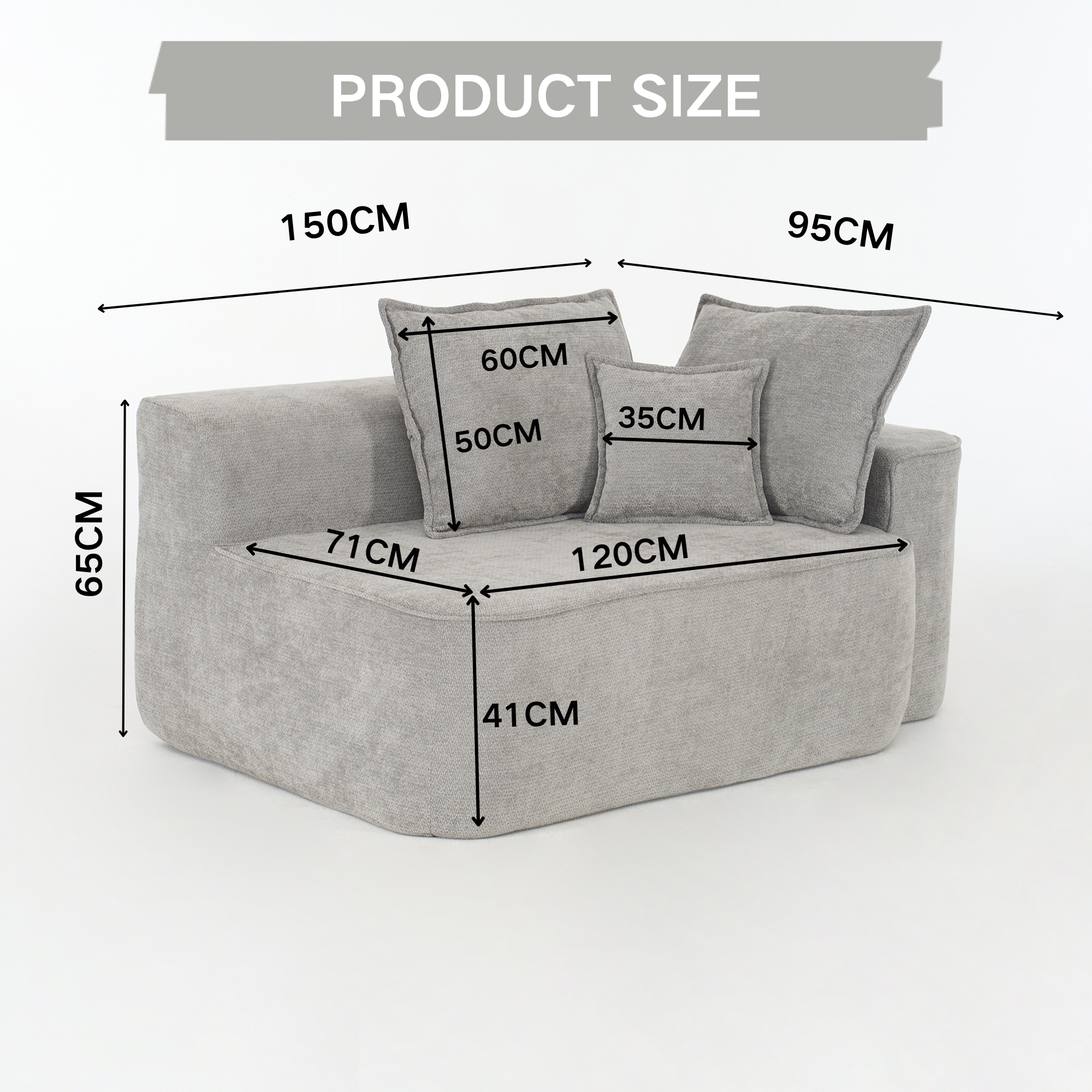 Comfortable 2-Seater Sofa with Side Pockets and Cushions, No Assembly, Grey