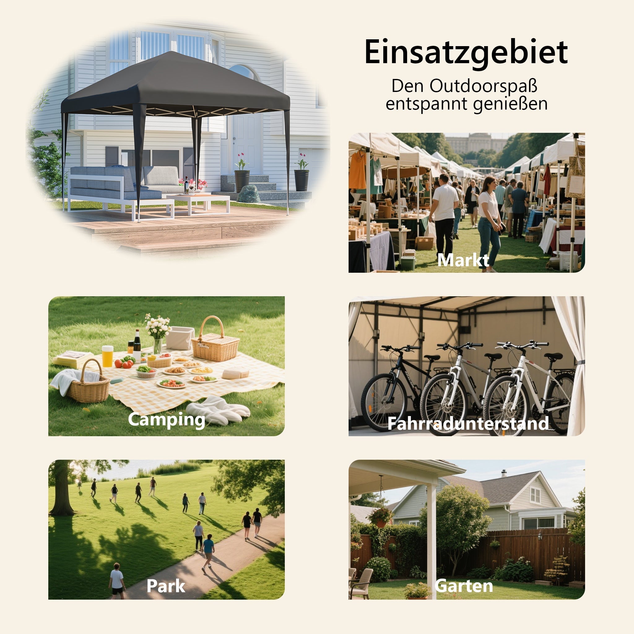Pop-up Gazebo 3x3m Height-adjustable Folding Garden with Sandbags and Carrying Bag Black