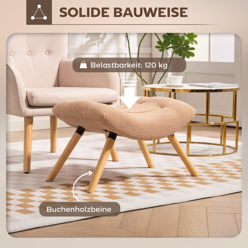 Hocker, gepolstert mit Holzbeinen, Fleece, Braun