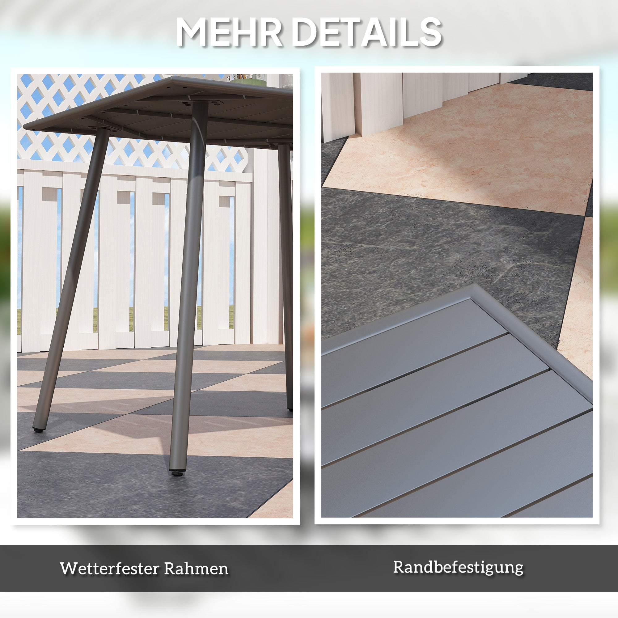 Garden Table 80x80x74cm Weatherproof 4 Person Steel, Grey