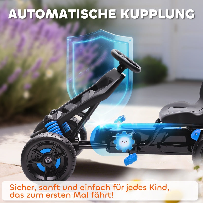 Pedal Go-kart with Brake and Non-slip Wheels, Metal Frame, Blue