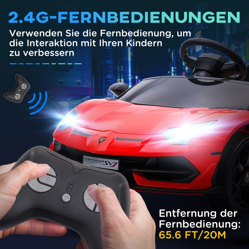 Lamborghini Aventador Licensed Electric Children's Car with Gullwing Doors and Music for Ages 3-5, Red