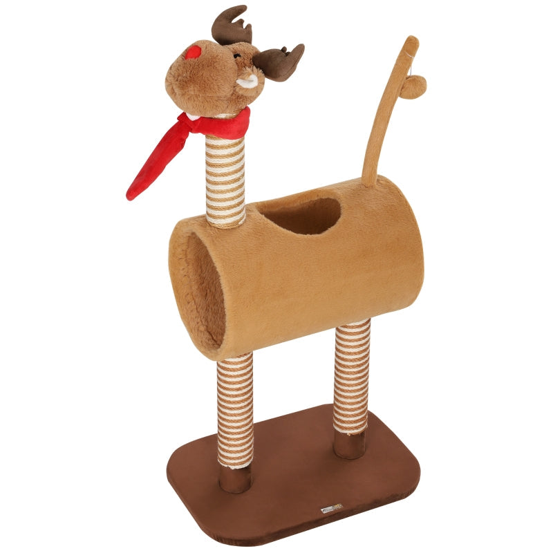 Katzenbaum 98cm Reh-Design, Höhle, Spielball, Jutestämme Braun